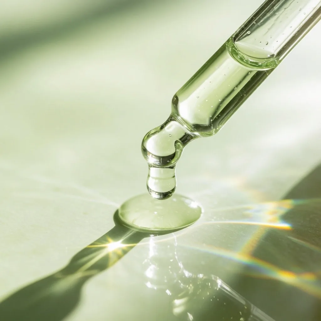 Gotas de agua sobre superficie de cristal bajo luz tropical