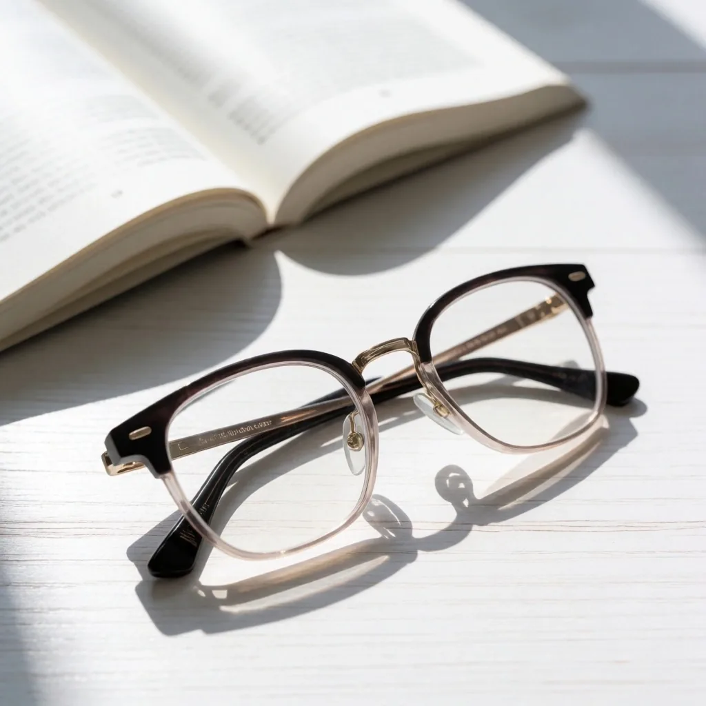 Lentes sobre mesa blanca con luz caribeña